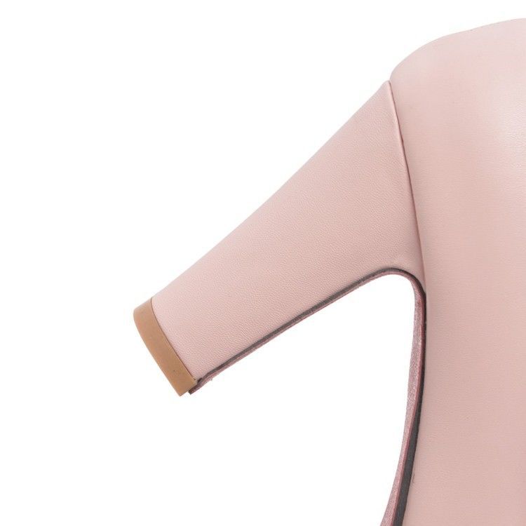 Shallow Bowknot White Thick Heel High Heel Shoes